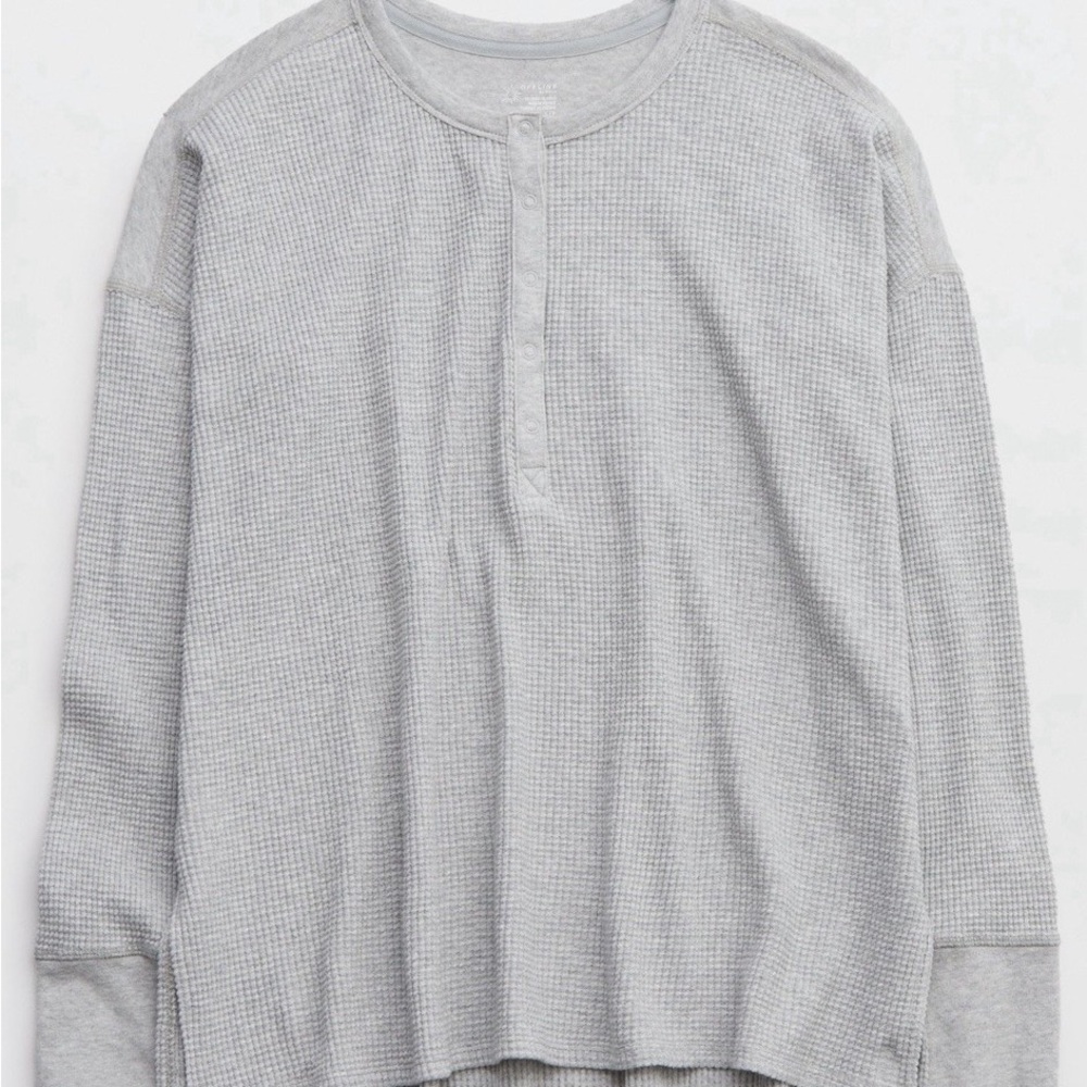 aerie Heather Gray Waffle Henley Top